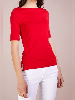 Lauren Ralph Lauren Red Boat Neck Stretch Top XL
